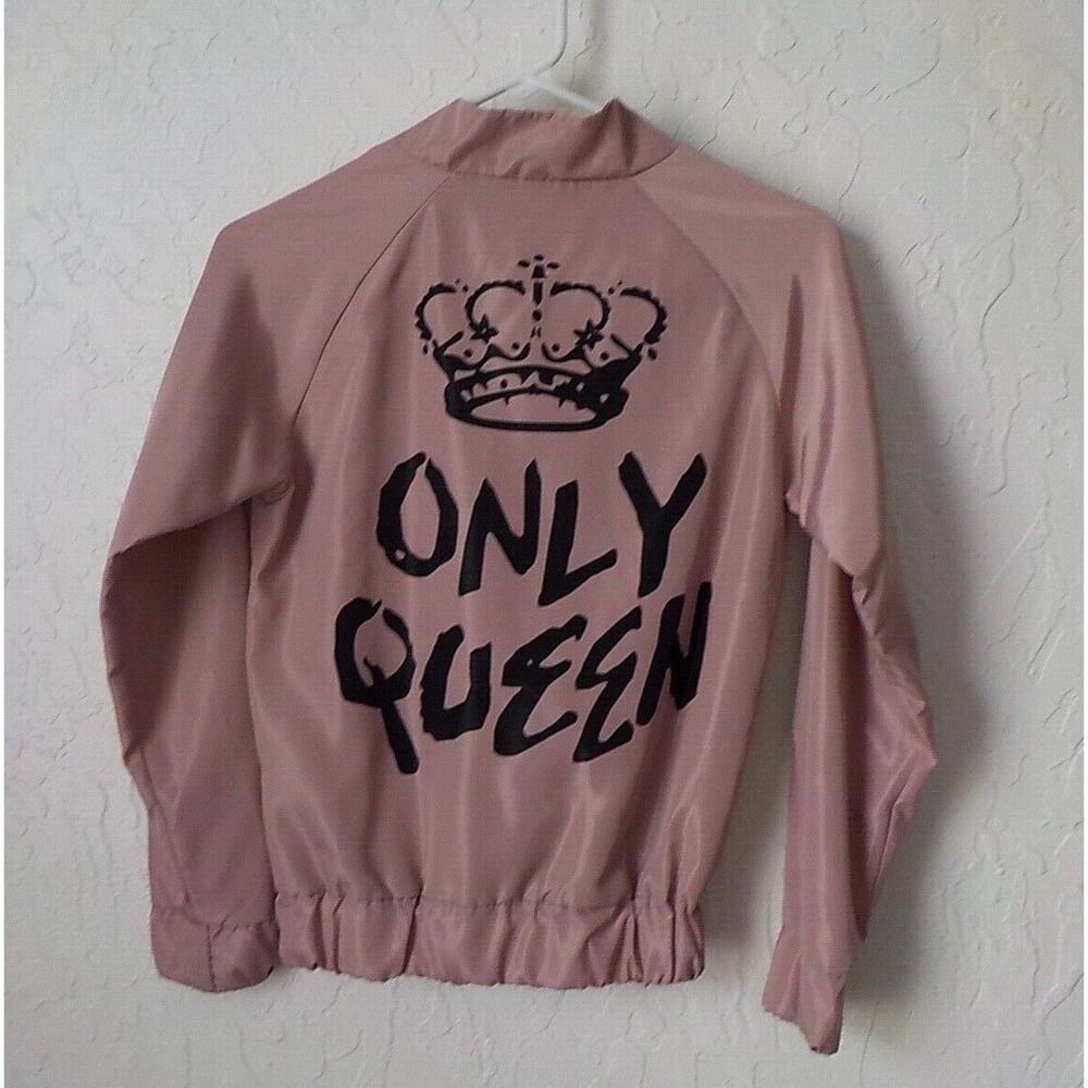 ONLY QUEEN Pink Bomber Jacket Women size Small Full Zip Windbreaker Fashion